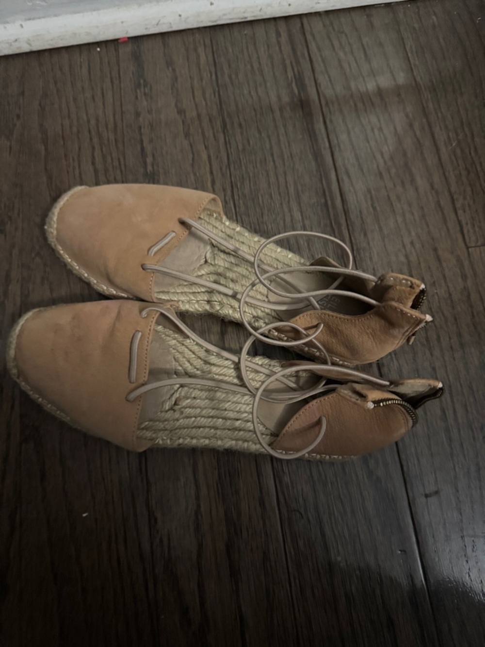 Eileen Fisher Tan Leather and Espadrille Lace-Up Flats